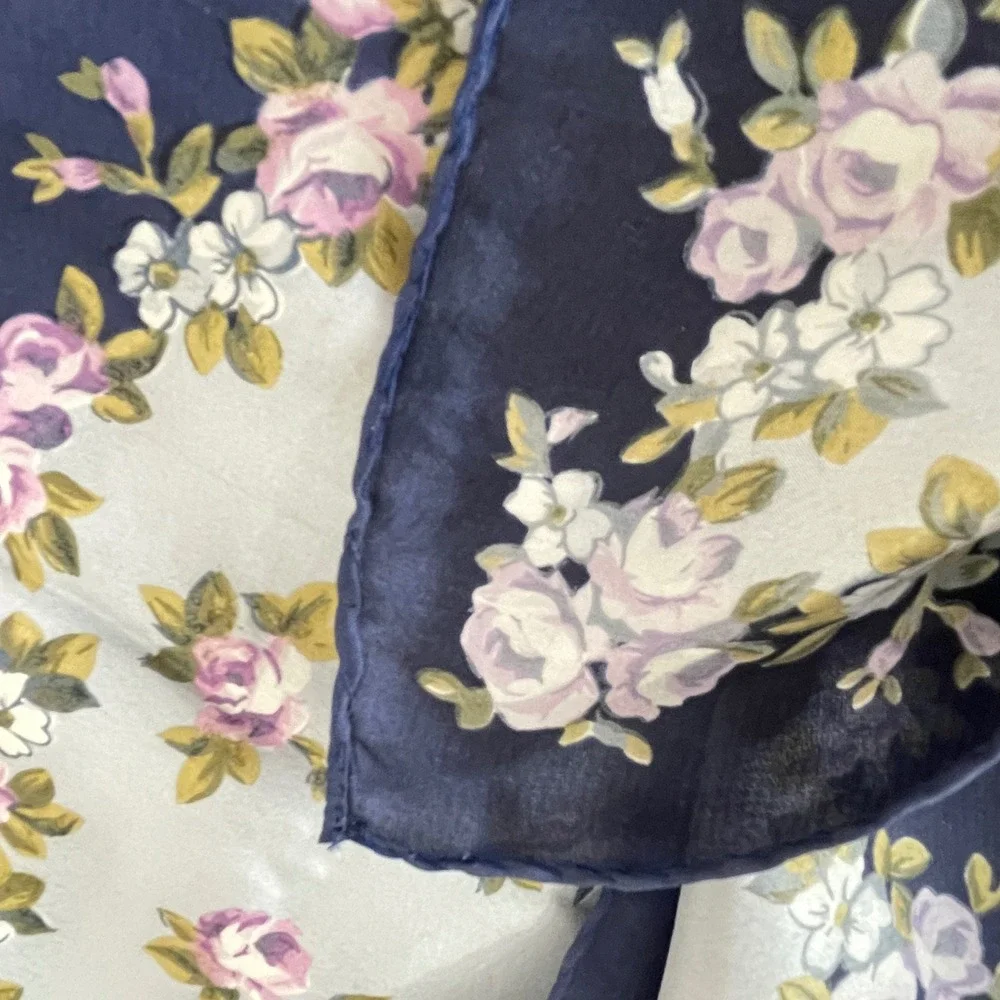 VTG Laura Ashley Silk Scarf Blue Floral Square Made in Italy 34x34 Cottagecore